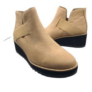 Eileen Fisher Lark Leather Chelsea Boot Wheat Suede Pull On Wedge Size 9.5 New